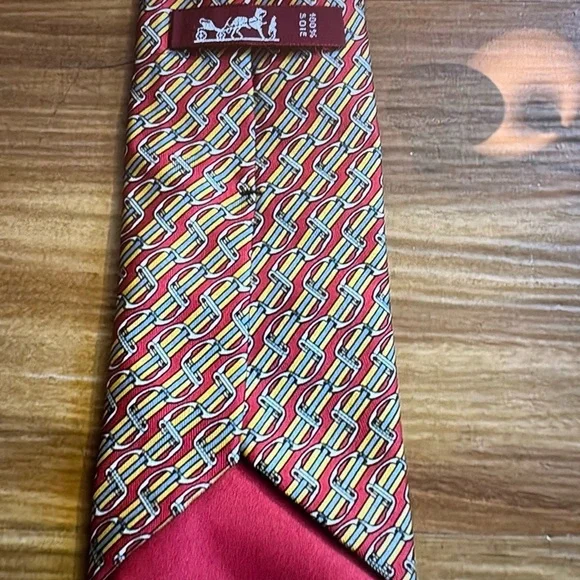 Hermes Red and Yellow Geometric Tie - Picture 16 of 16
